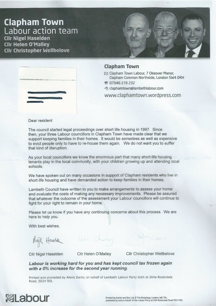 Labour councillors 'shortlife' leaflet 2